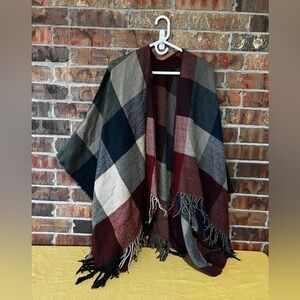 Women’s Multicolor Plaid Poncho Shawl Wrap One Size